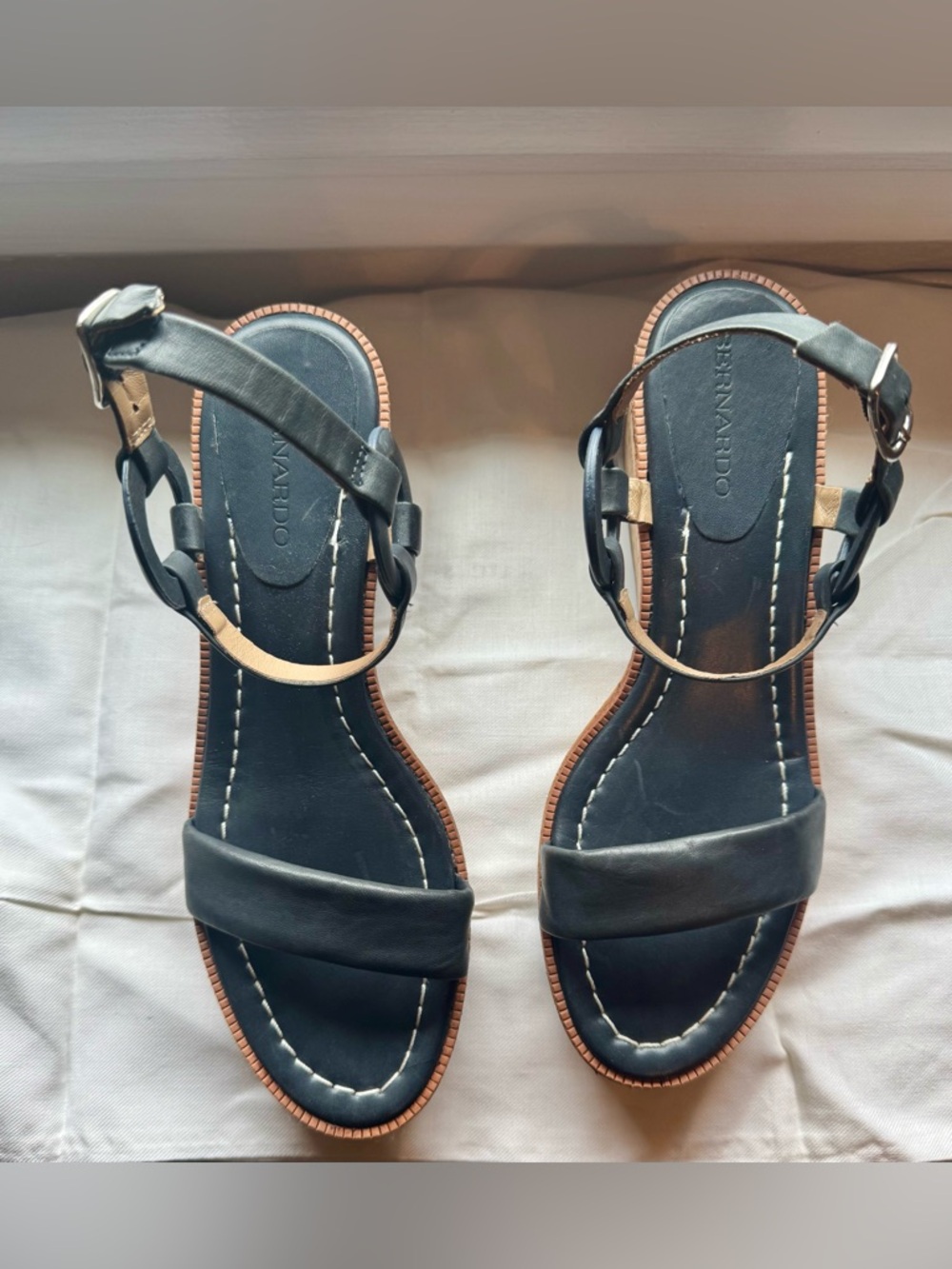 Bernardo Blue Leather Ankle-Strap wedge Sandals
